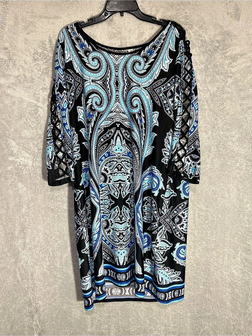 PerSpection Women Paisley Mini Dress Black & Blue XL Like New